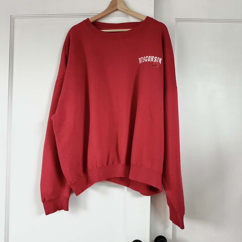 Vintage 90s Wisconsin Badgers Sweatshirt Majestic Red Embroidered Crewneck XL